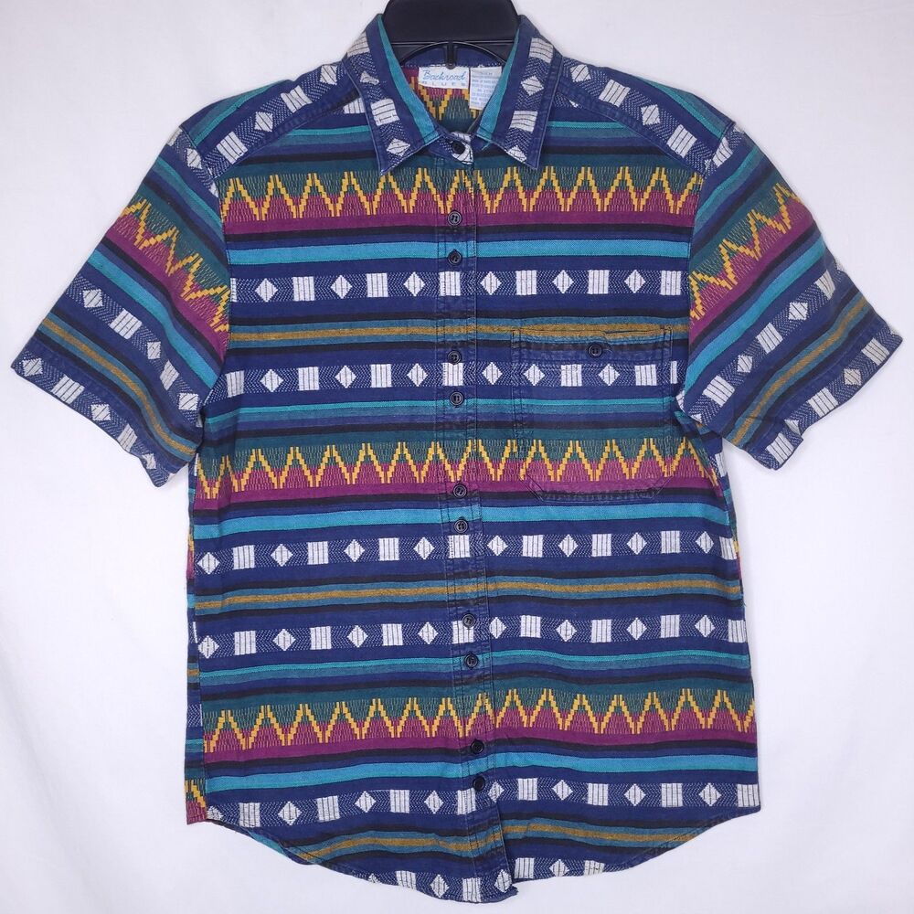 Vintage Backroad Blues Shirt Womens Small Striped Geometric Aztec Western